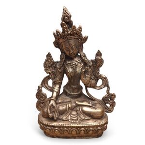 5" Bronze Silver Hand Made Bodhisattva Statue Stamped Ornate